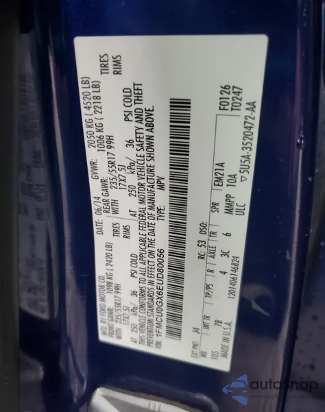 2014 Ford Escape Se z USA, uszkodzony, nr VIN 1FMCU0GX6EUD80056